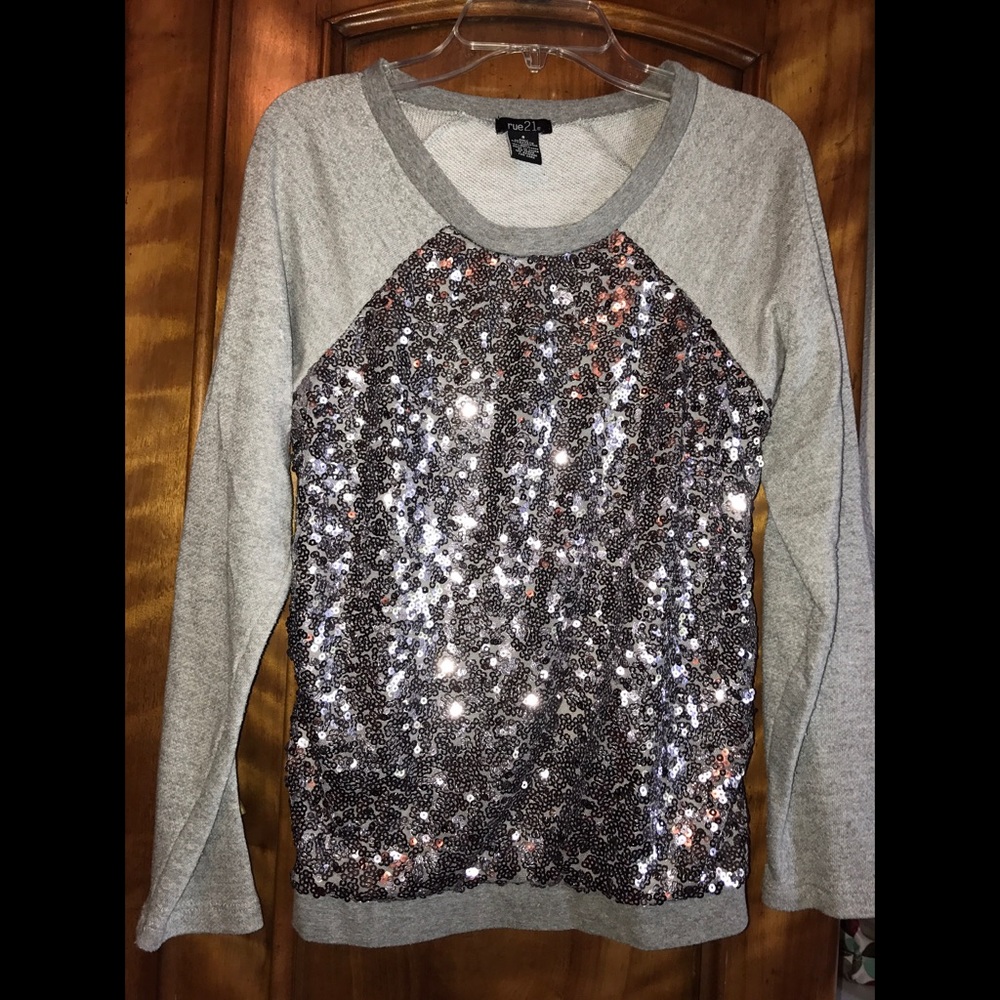 Grey sequined long sleeve, size- S
