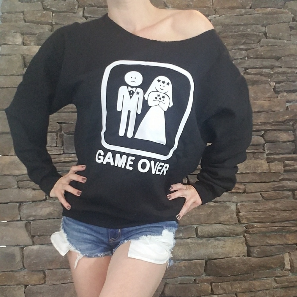 New! Wedding GAME OVER Bride Groom Sweatshirt Nwot