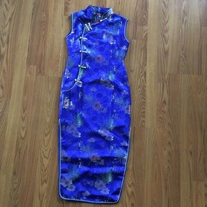 Royal Blue Chinese Floral Dress NWOT