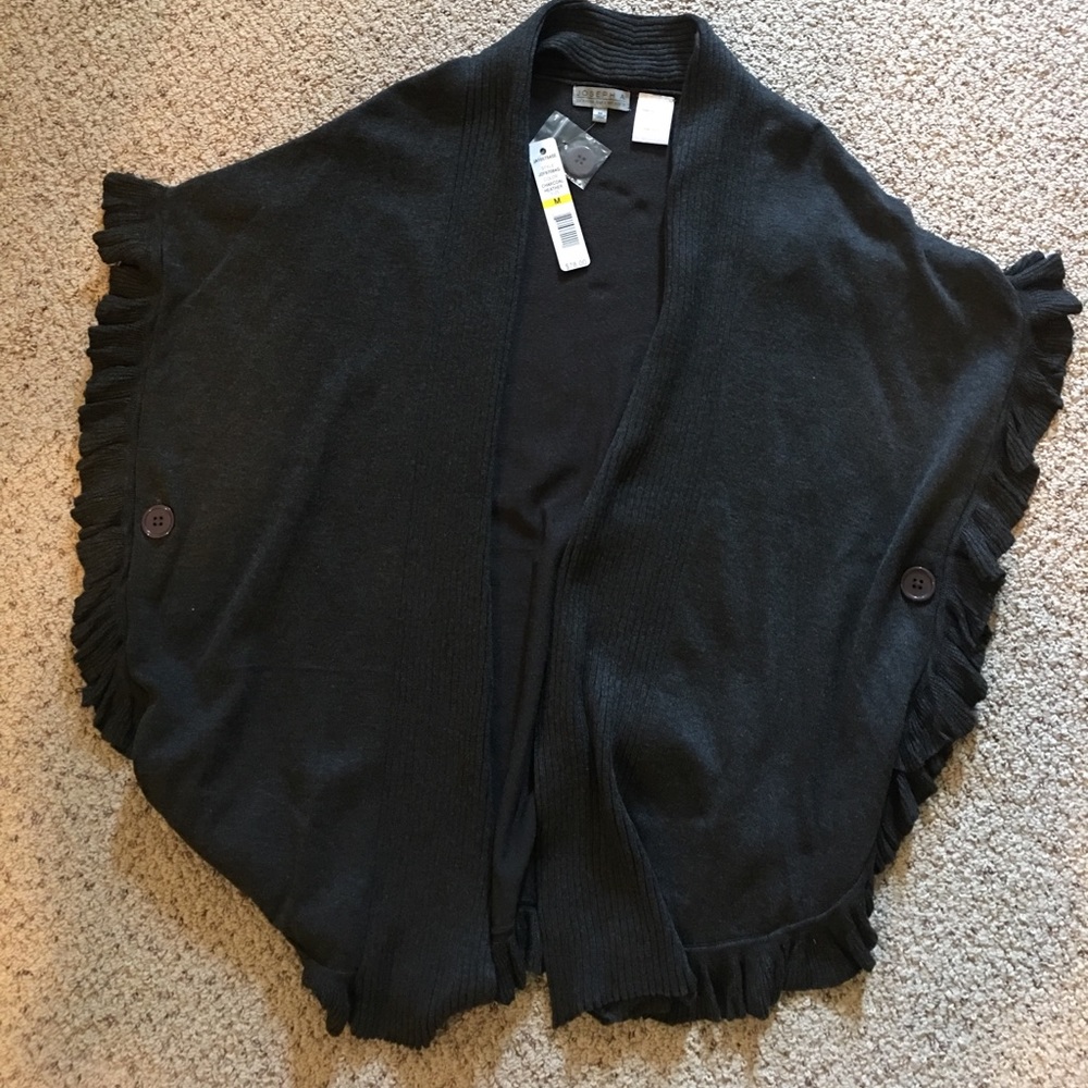 Charcoal Gray Ruffled Poncho Style Cardigan