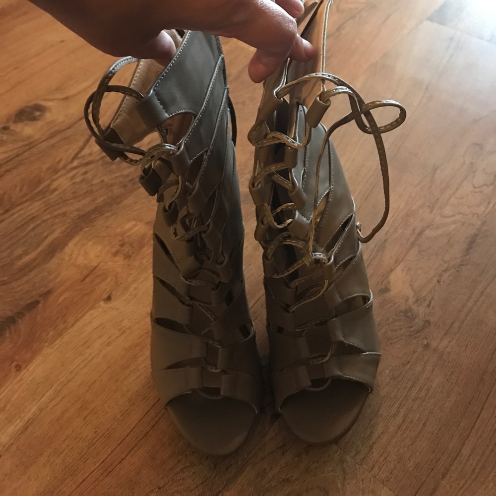 Taupe lace up high heels