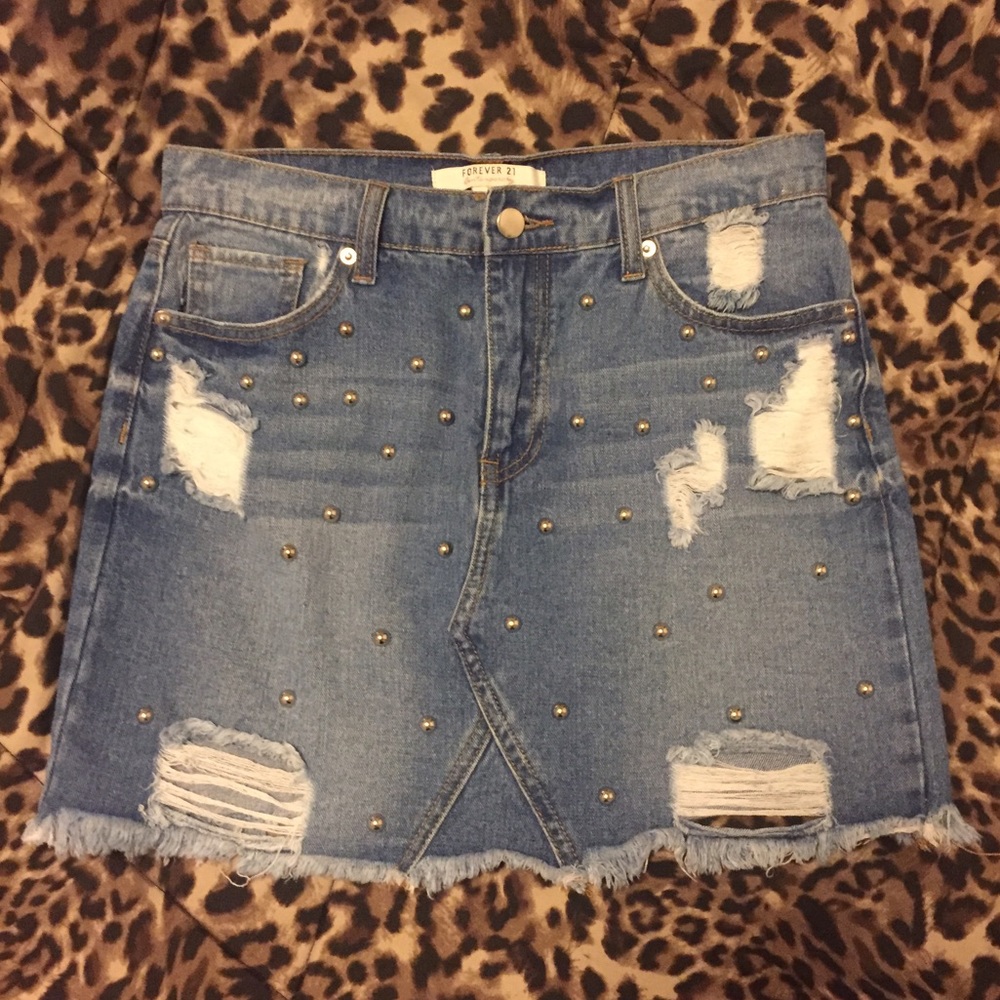 Studded Forever 21 Denim Mini Skirt