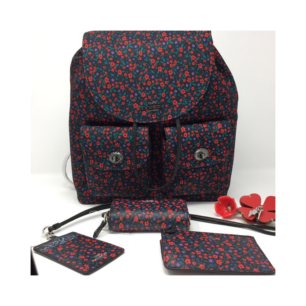 Coach Backpack, wallet, lanyard, key.