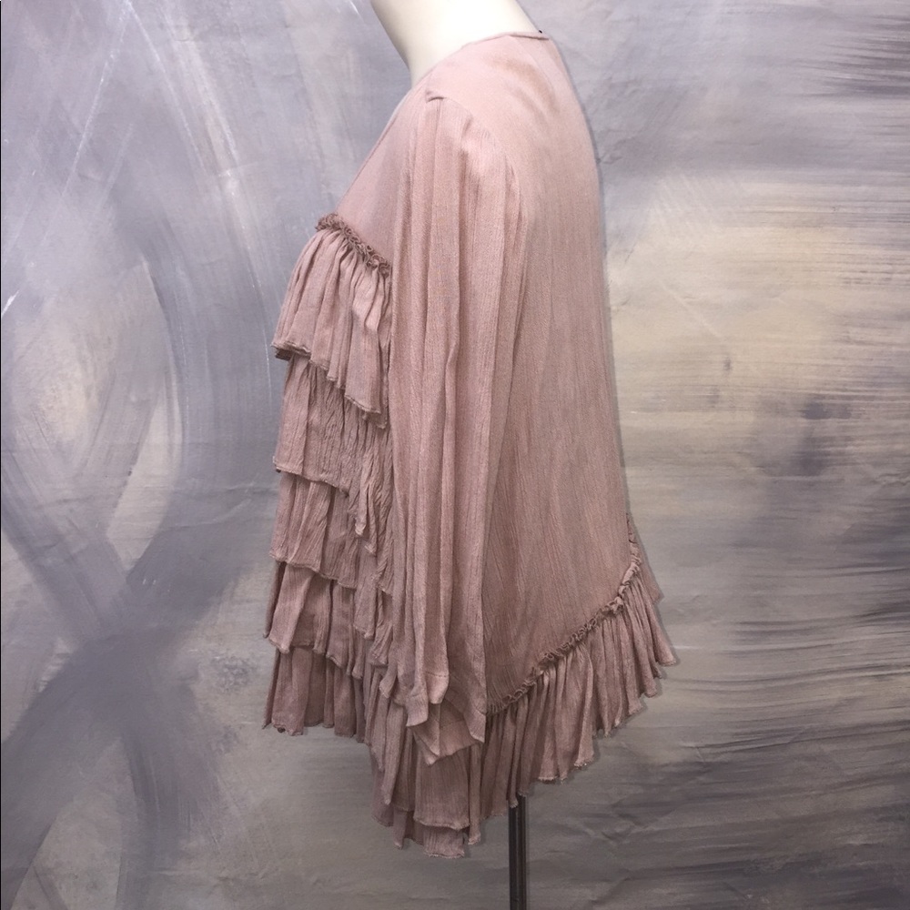 Tan Button Down Ruffled Shirt - image 2