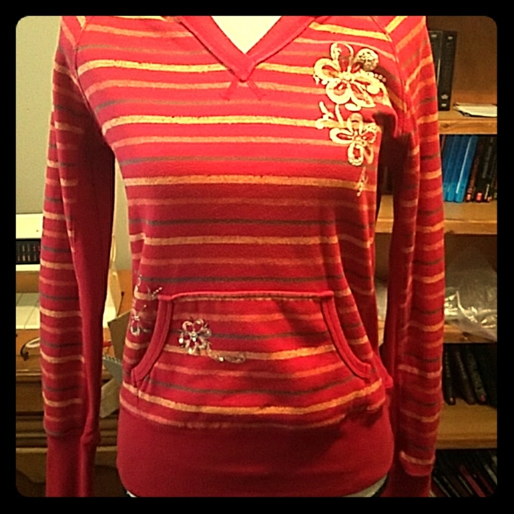Red striped hooded top