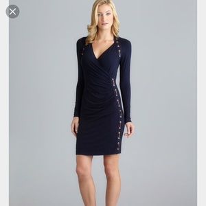 Carmen Marc Valvo Wrap Dress with Faux Leather XS