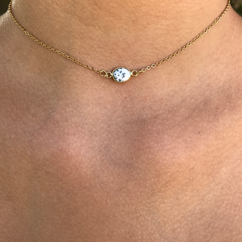 White and black jasper gemstone necklace