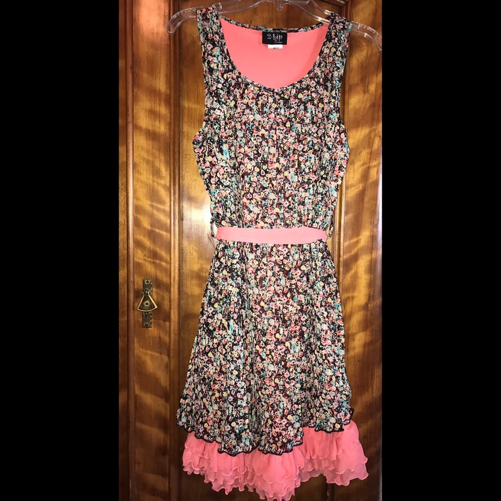 Super cute kids dress, brown and pink with flowers