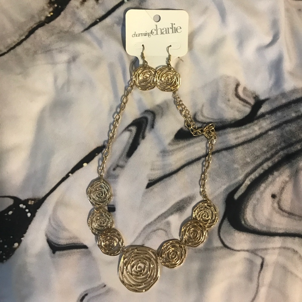 Gold Necklace and Earring Set