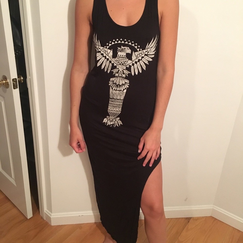 Print black maxi dress