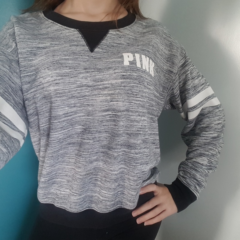 PINK Black/White Pullover Crewneck
