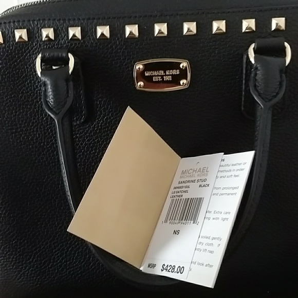 Authentic Michael Kors Black Studded Satchel - Picture 4 of 5