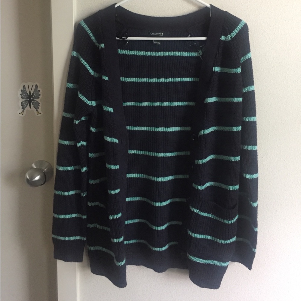 Forever 21 Navy Blue Striped Cardigan
