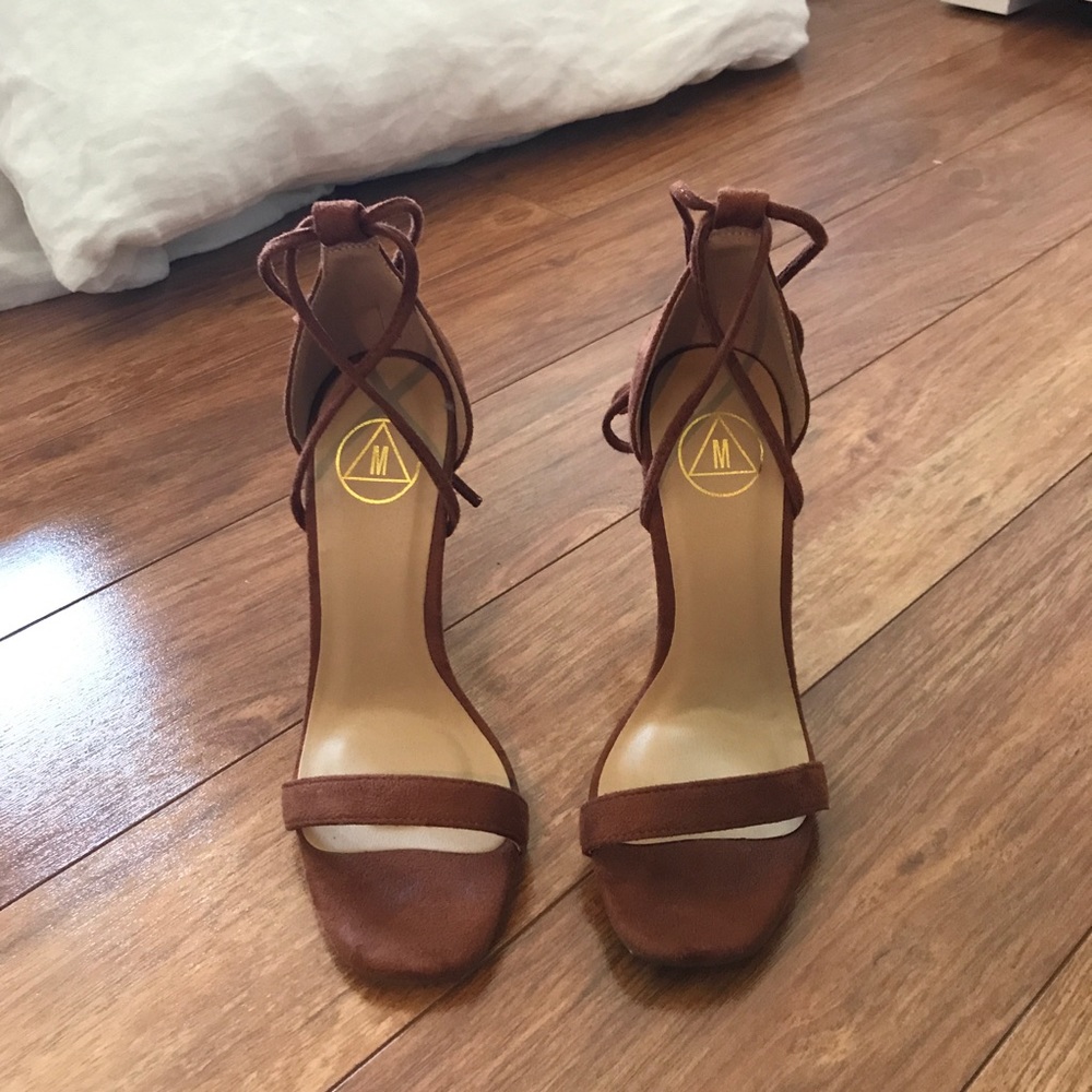 Faux suede ankle wrap sandals