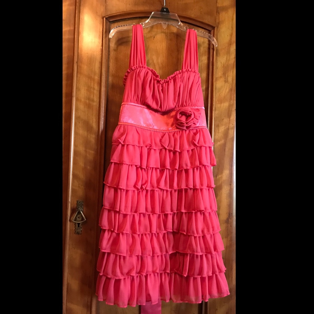 Cute pink, ruffled kids dress, size- 7