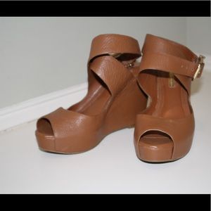 BCBGeneration Tan Wrap Wedges