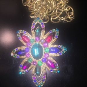 Vintage Colorful Gold Flower Long Necklace