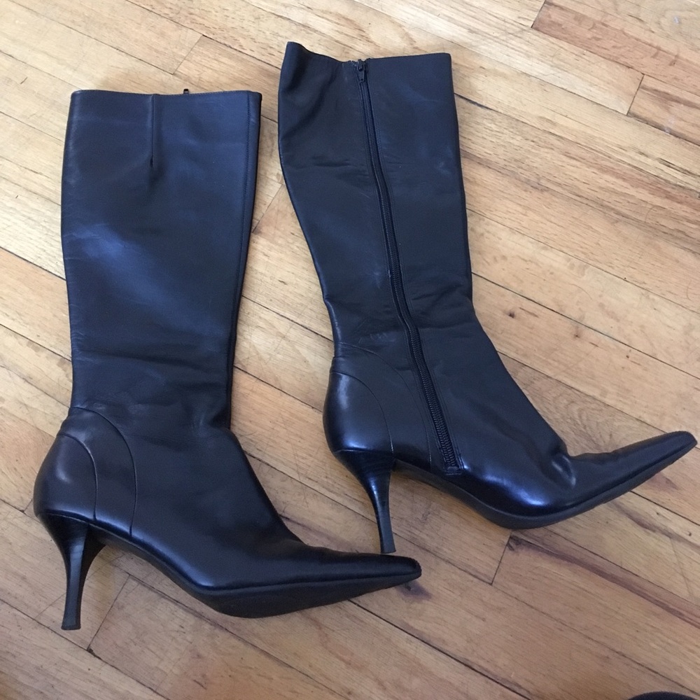Knee high black leather boots