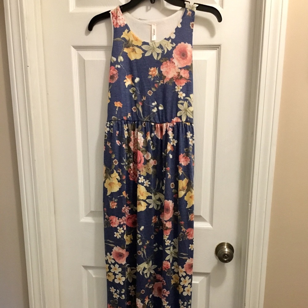 Blue Floral Razorback Maxi Dress