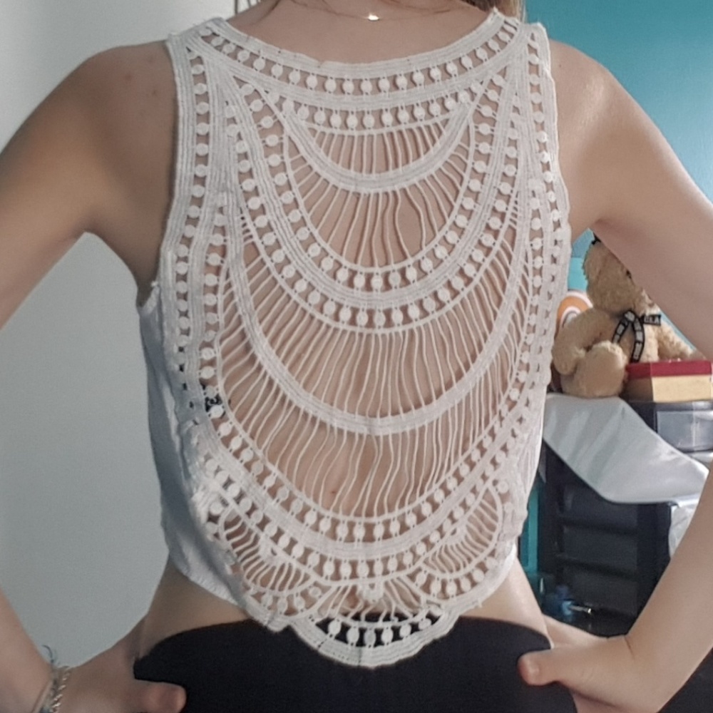 H&M Divided White Sheer Cropped Tank