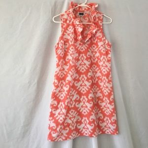 Mudpie Peach blouse with fleur de lis print.