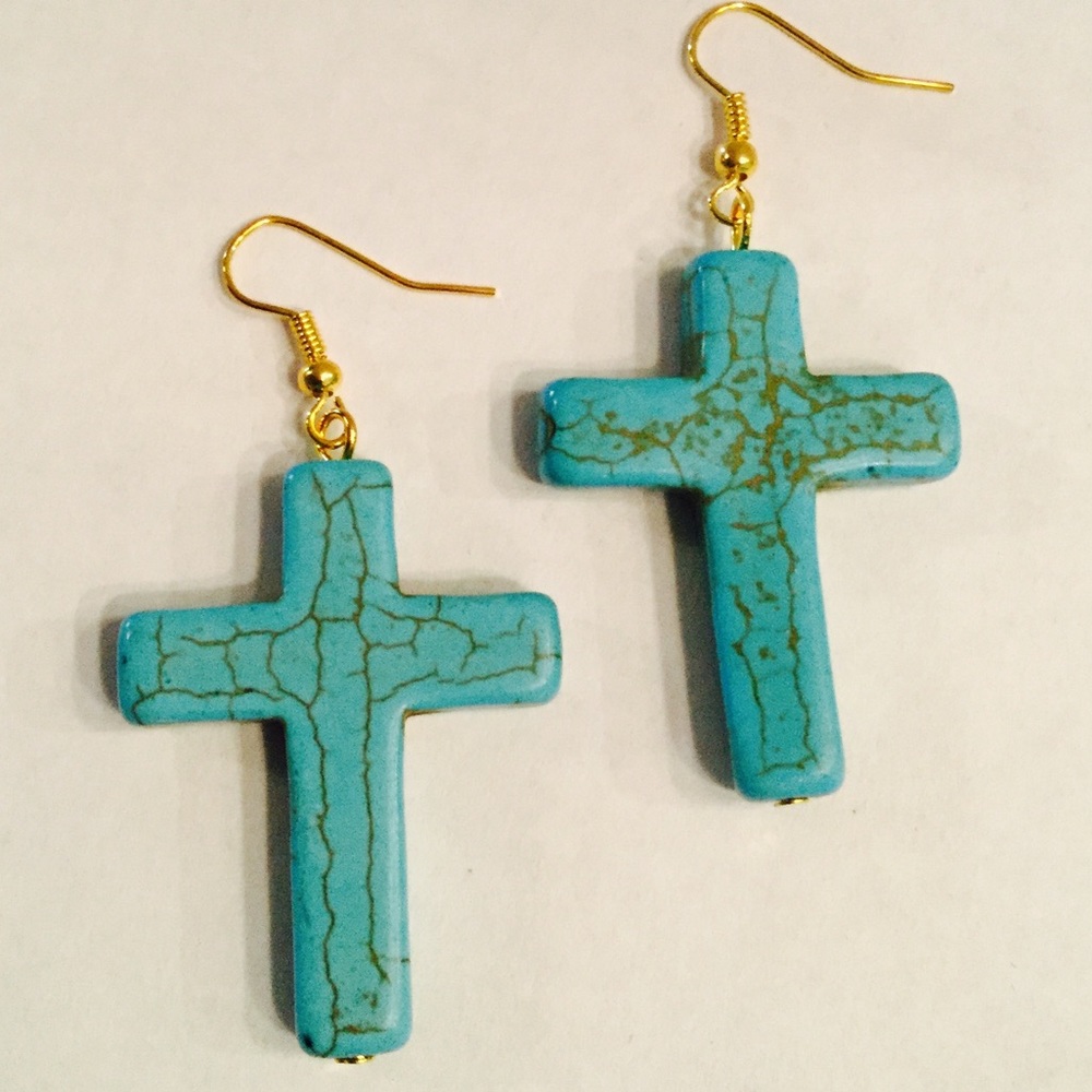 Howlite Gemstone Cross Earrings