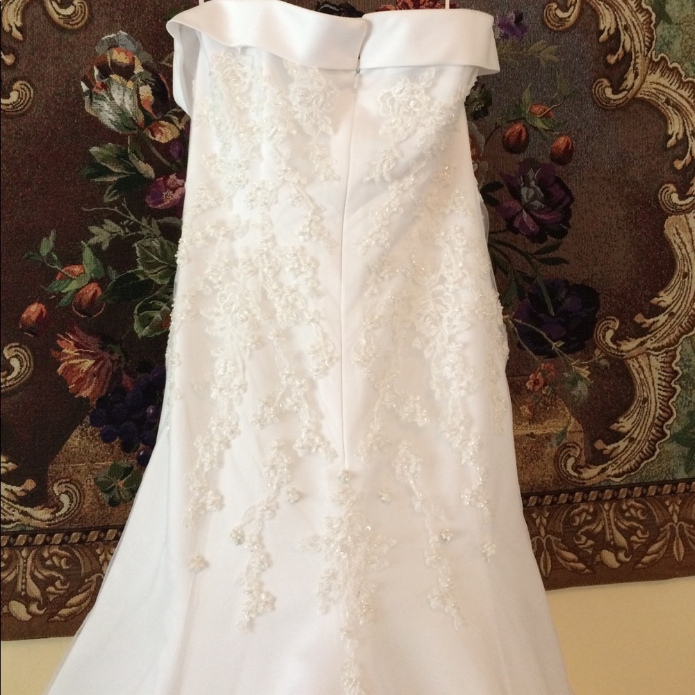 Sweet Strapless Tulle Beaded Appliques Double Layered White Long Wedding Dress SP1209