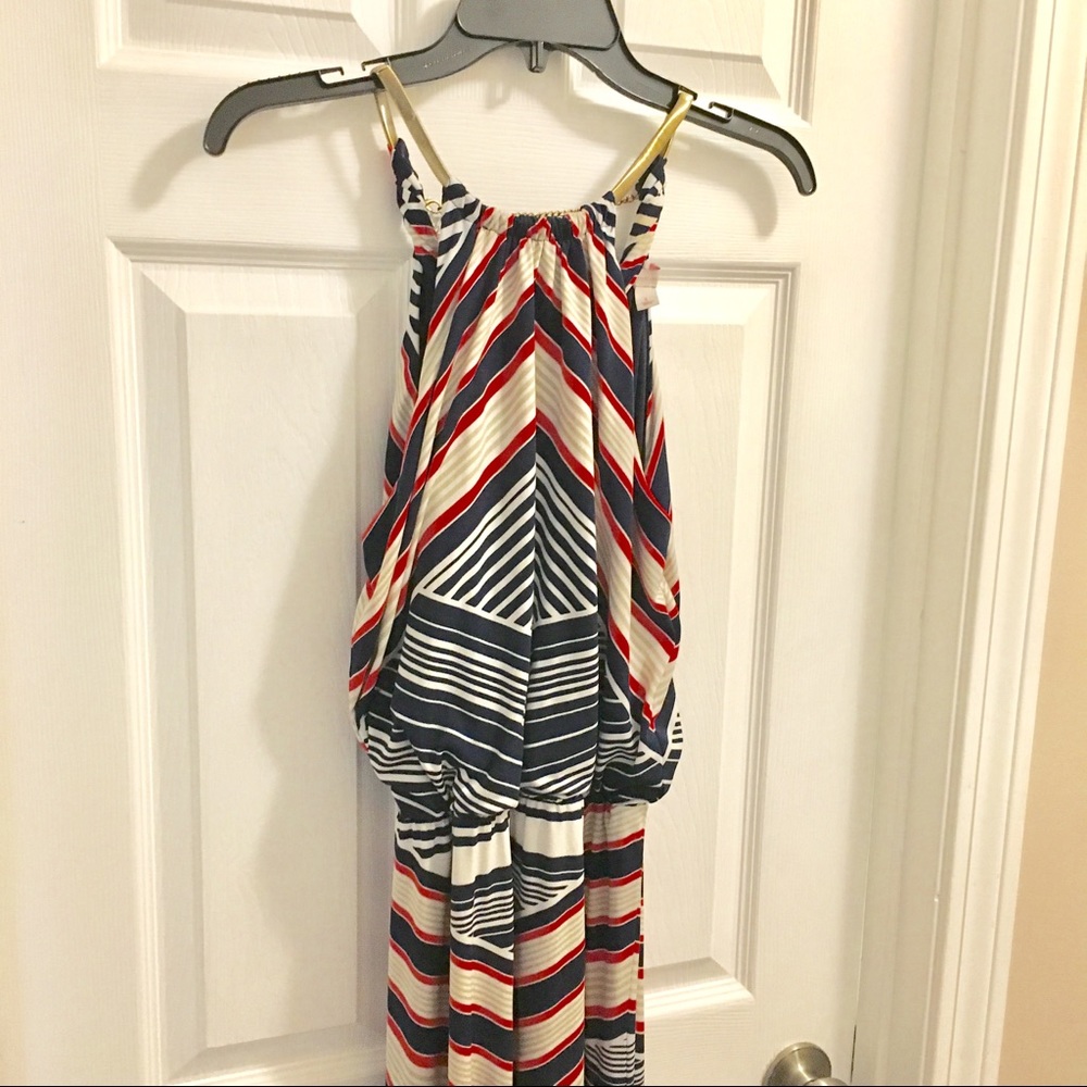 Red, white, blue, & gold striped maxi dress