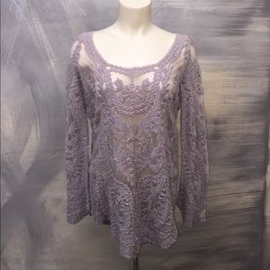 Light Gray Mechant Crochet Lace Top