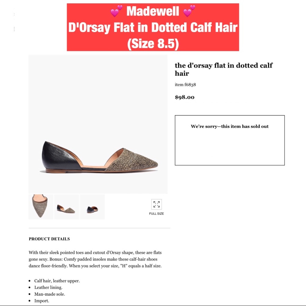 Madewell D'Orsay Flats w/Dotted Calf Hair