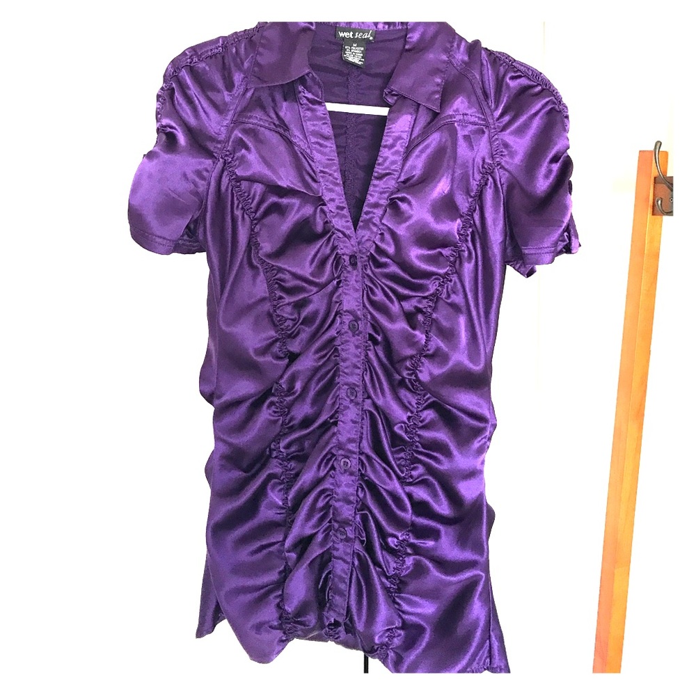 SOLD Wet Seal Purple Silk Blouse w/ Ruffle Detail