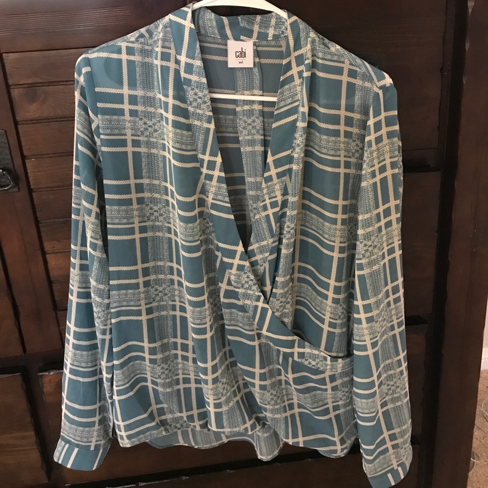 Cabi Windowpane wrap blouse