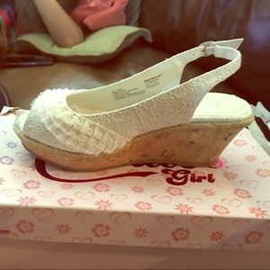 Girls white wedge heels