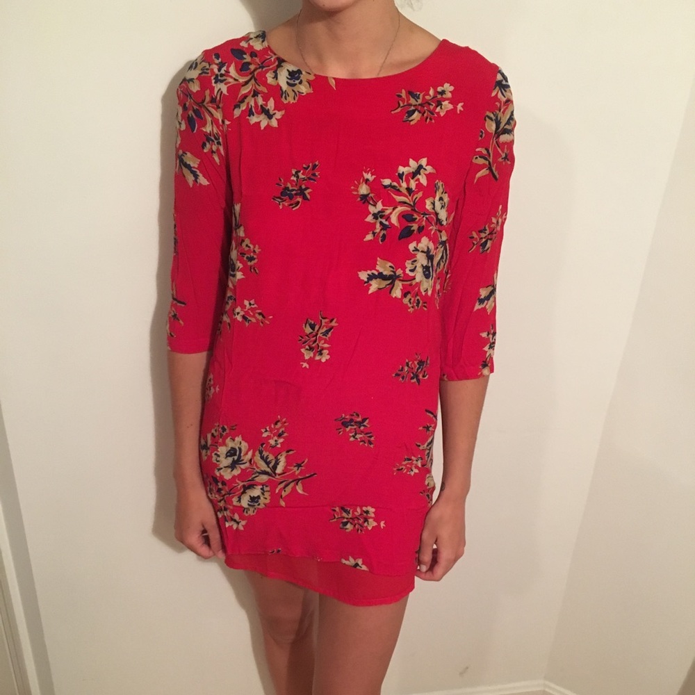 Red floral joules dress
