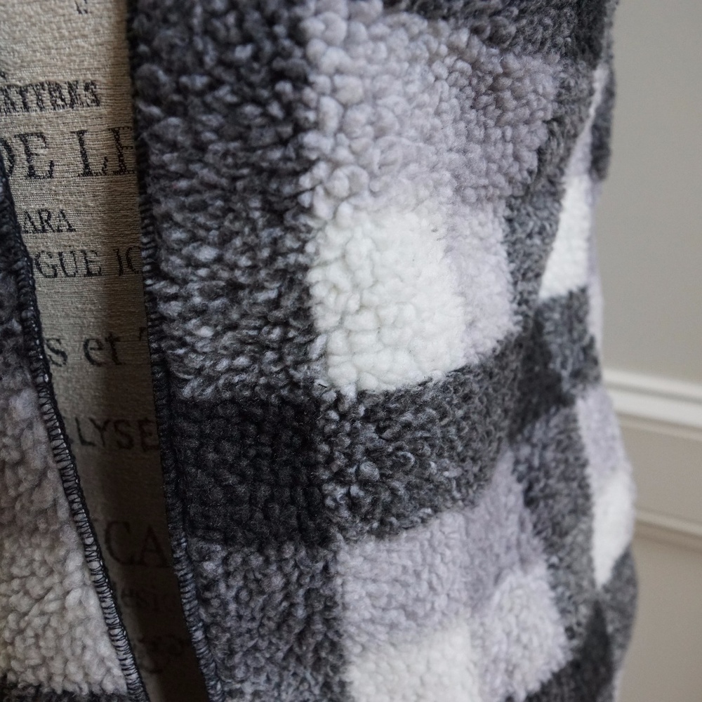 Fleece shearling plaid hooded vest tunic length - Picture 5 of 6