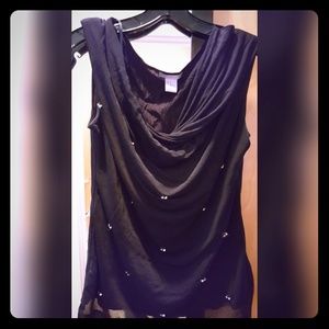 Black beaded cowl neck tank