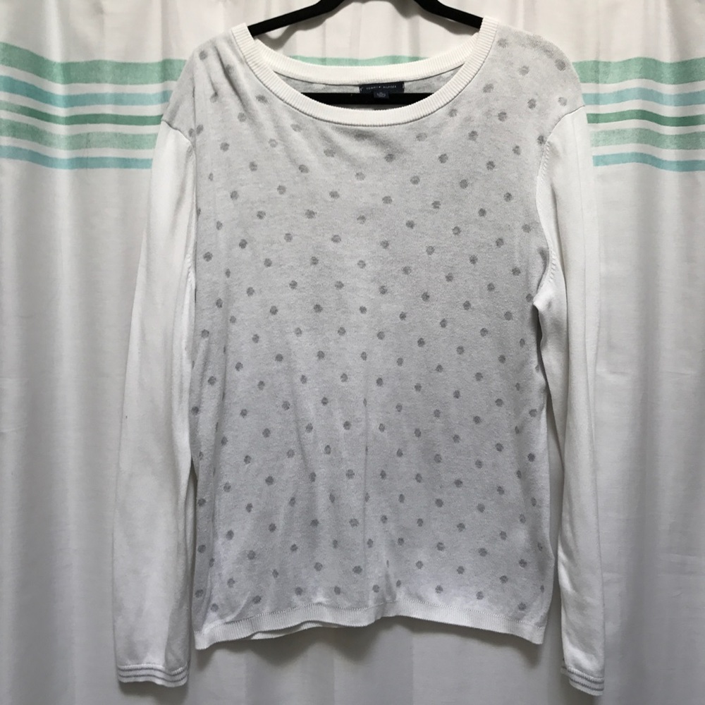 Tommy Hilfiger White & Gray Polka Dot Sweater - XL