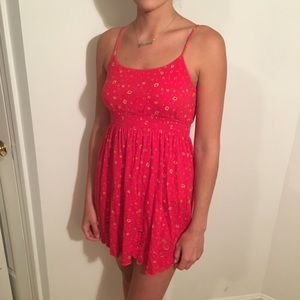 Red mini thin strap dress floral