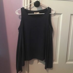hollister navy blue cut out shoulder shirt