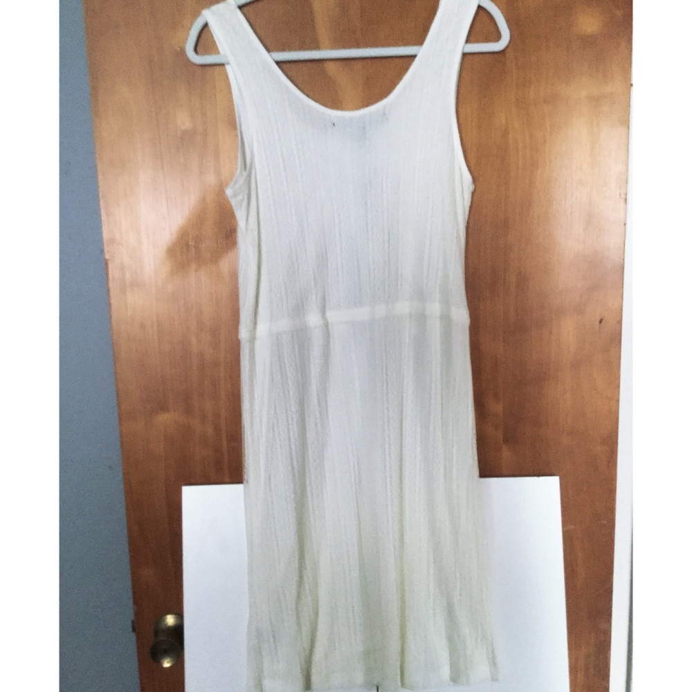 White knee length dress with drawstring waist