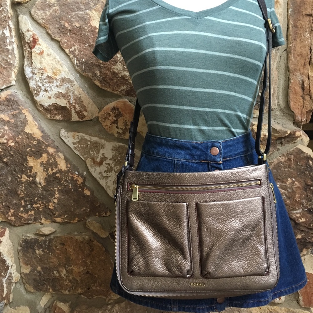 Fossil Metallic Taupe Piper Crossbody
