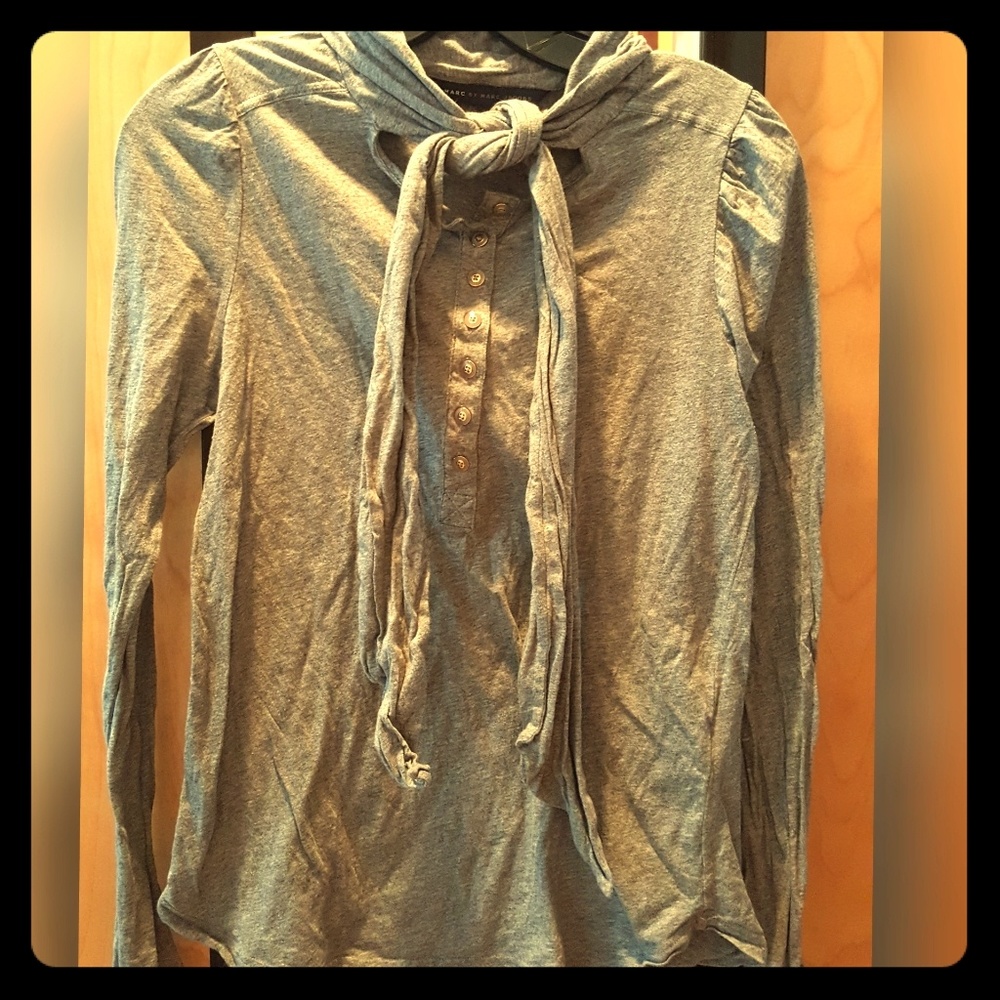 Marc by Marc Jacobs Grey Long sleeve tie neck top