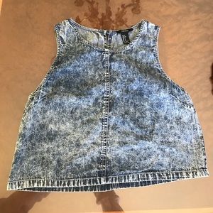 Acid wash denim cropped tank top