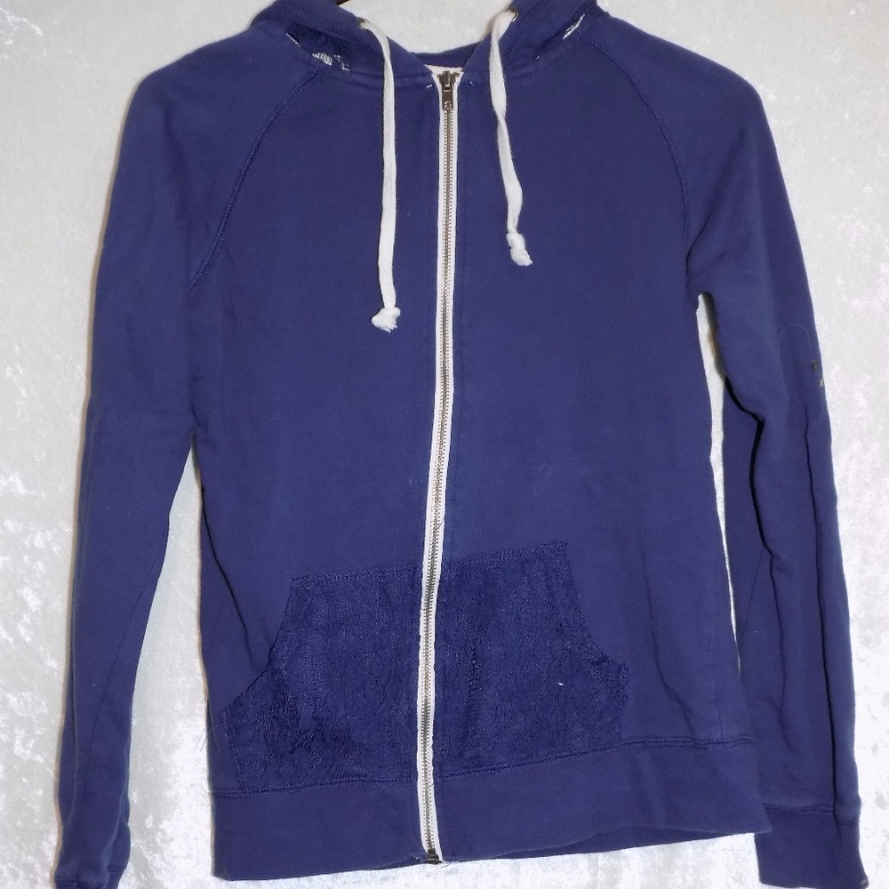 Blueish-Purple Zip Up Hoodie with Lace Accents