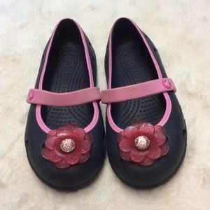 Pink flowered CROCS