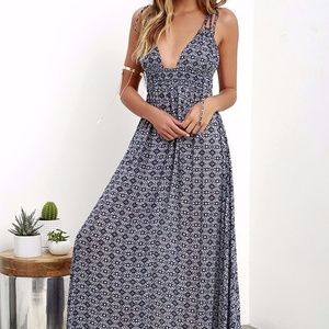 Lulu's Navy Blue Print Maxi Dress Field Day