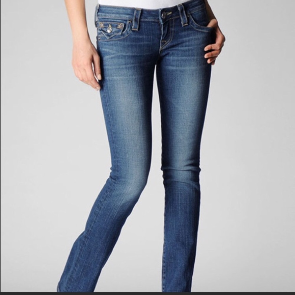 True Religion distressed medium-wash jeans
