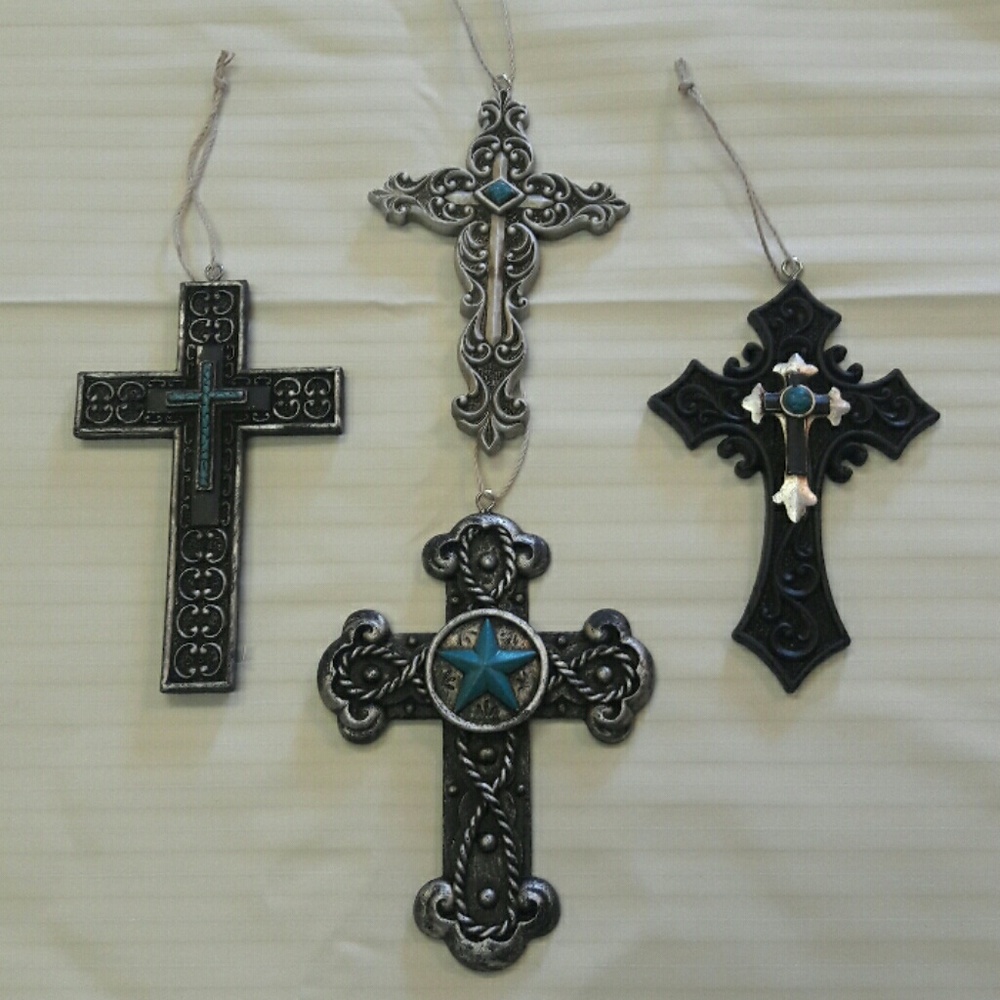 PRICE LOWERED Set of 4 hanging crosses Turquoise
