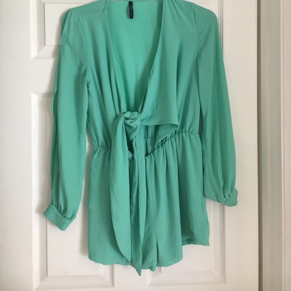 Sea foam Green Tie-Front Romper!