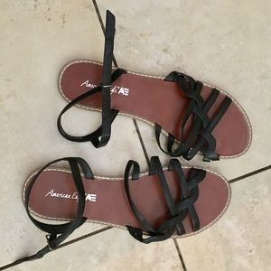 American Eagle Black Braided Sandals 🦅